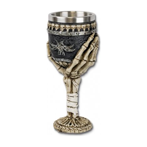 Tazza decorativa Skeleton Hand, misura 20 Cm, in resina con interno in alluminio, Tole10 Imperial