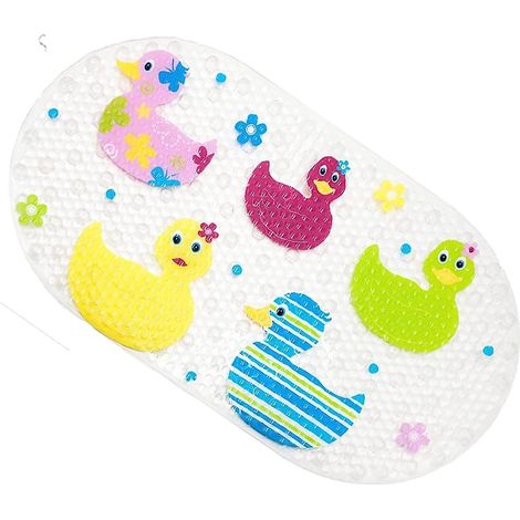 Rutschfeste Babybadematte mit großen Saugnäpfen und buntem Entenmotiv, 38 x 69 cm (1/5)