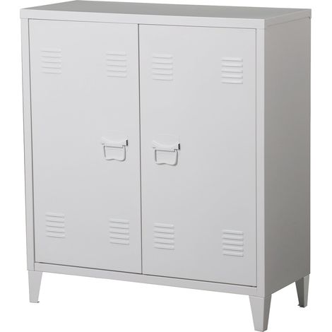 Casier de bureau armoire meuble de rangement pour bureau atelier chambre acier de bureau métallique à 2 portes 90 x 80 x 33 cm blanc (1/5)