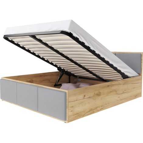 Lit coffre 160x200 cm Panama T - Tête de lit - Coffre 890 L - Sommier inclus - Chêne - gris clair (1/4)