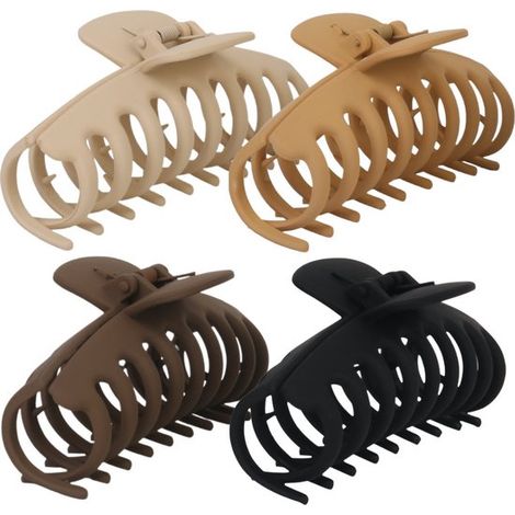 Lot de 4 barrettes et pinces à cheveux - Pour femme - Couleurs blond, caramel, marron, noir - Accessoires cheveux (1/5)