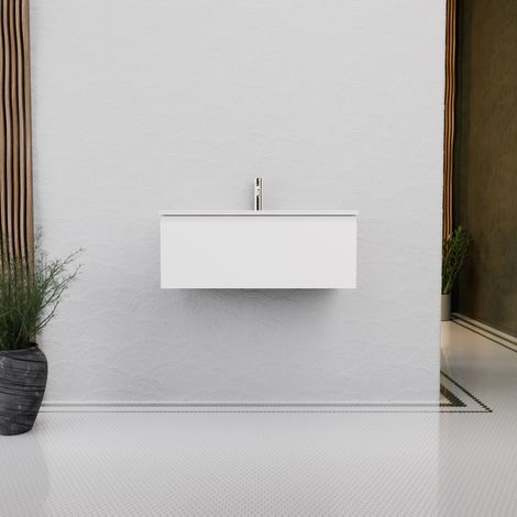 Inda - Badezimmerschrank B.80 mit glänzend/mattweißem Waschbecken 1 Schublade - Rubin