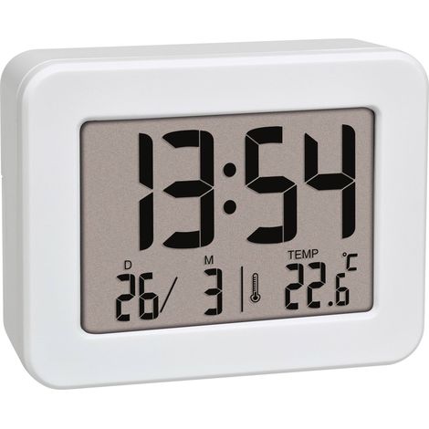 Réveil numérique à quartz blanc – Affichage 24h, alarme, date, température intérieure – Compact et léger pour voyage – Tfa Dostmann