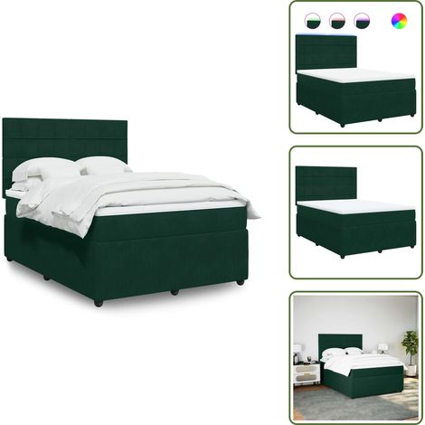 Testiera regolabile - vidaXL Giroletto a Molle con Materasso Verde Scuro 160x200 cm Velluto - Letto con materasso a molle