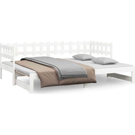 Lit adulte pour 2 personnes, Structure de lit, Assemblage Facile, Lit coulissant Blanc 2x(90x190) cm Bois de pin massif OIB1845E (1/5)