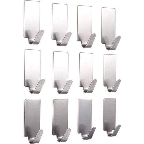 12 Pieces Silver Stainless Steel Adhesive Hooks for Wall Mounting, Kitchen and Bathroom, Load Capacity: 2 kg (1/5)