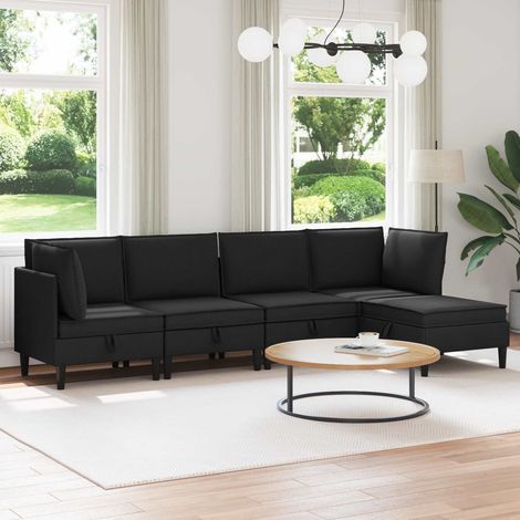 vidaXL Wohnzimmergarnitur 5 pcs Schwarz Stoff (1/5)