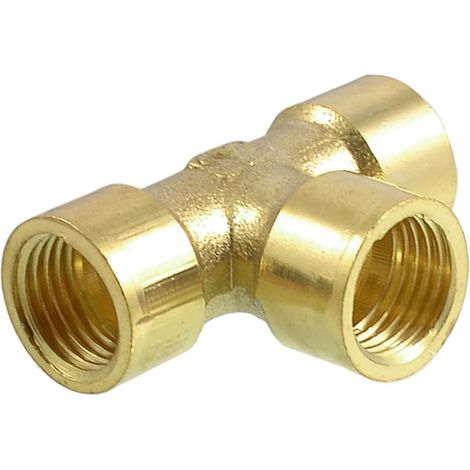 sourcing map Filetage femelle 1/4" PT 3 voie union raccords tuyauterie en t (1/3)