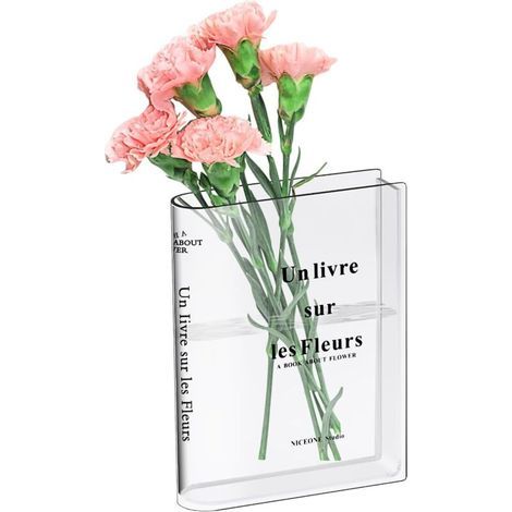 Vaso a forma di libro, vaso in acrilico trasparente, vaso per tulipani, vaso per fiori a forma di libro, decorazione da tavolo per camera da letto, soggiorno e ufficio. (1/4)