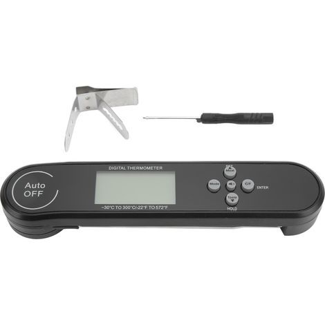 Termómetro digital multifuncional plegable para alimentos con sonda giratoria de 180°, rangos de temperatura de 22°F, 572°F, 30°C y 300°C, para carne a la barbacoa. (1/5)