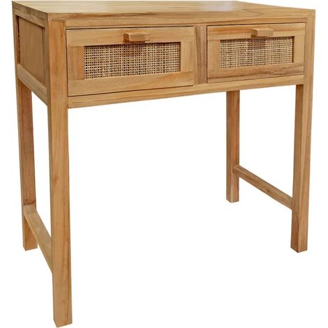 Console L. 80 cm en teck massif 2 tiroirs cannage en rotin - CAMILO (1/5)