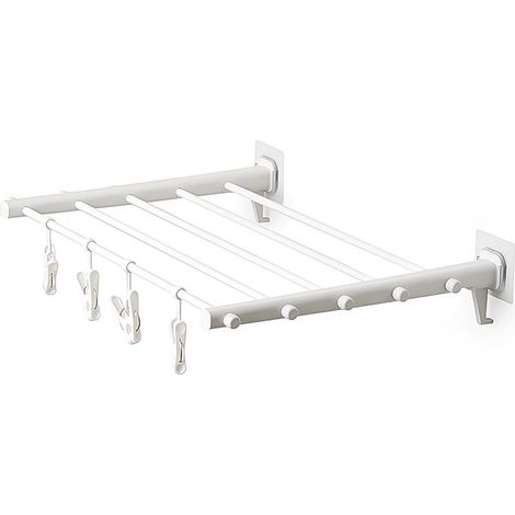 Étendoir à linge mural pliable et télescopique sans perçage, en plastique, pour balcon intérieur, 530 mm, 4 clips (1/5)