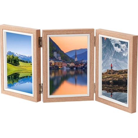 Cadre de collage multiphoto, cadre familial, cadre triple pliant cadre de collage pliable avec fermeture éclair pour collage de photos de , cadre photo avec trois ouvertures 4x6 par m (1/5)