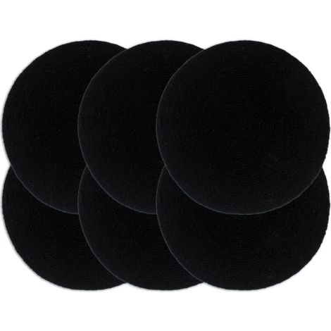 Lot de 6 Napperons,Sets de table,Napperons de Table pour Cuisine,Restaurant Noir Plain 38 cm Rond Coton CNEI348674 (1/4)