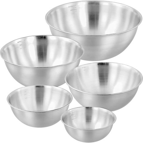 Saladier Inox 5 Tailles - Cul de Poule en Acier Inoxydable - Bols à Mélanger 800-4000ml pour Pâtisserie et Cuisine (1/5)