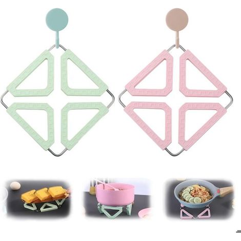 2 pièces dessous de plat résistant à la chaleur, pliable avec crochets, en acier inoxydable, idéal cuisine et salle à manger