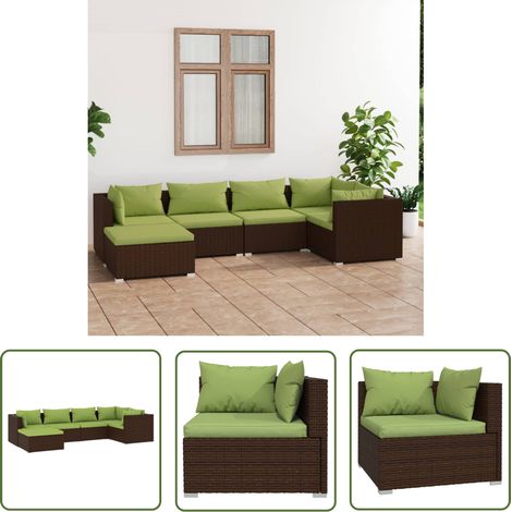 The Living Store 6-tlg. Garten-Lounge-Set mit Auflagen Poly Rattan Braun - Garten Lounge Set - Outdoor Möbel - Rattan Gartenmöbel - Loungesessel - Balkonmöbel (1/5)
