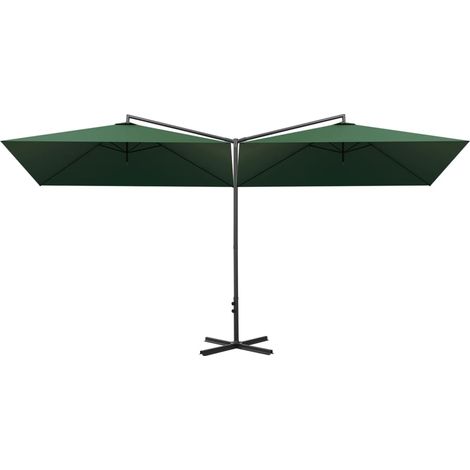 Ombrellone doppio con palo in acciaio 600 x 300 cm verde