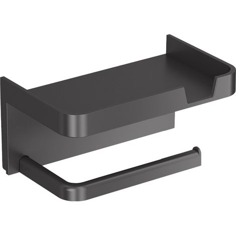 Sonderangebot für Toilettenpapierhalter fürs Badezimmer, wandmontierter Toilettenpapierhalter aus Kunststoff mit Ablage, schwarz selbstklebend, 2er-Pack.