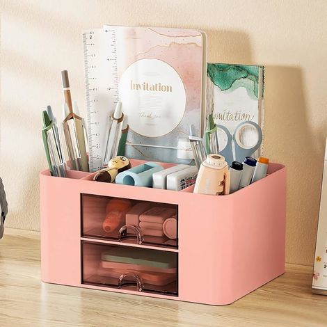 Organiseur de bureau avec tiroir, rangement de bureau à 7 compartiments, rangement multifonctionnel en plastique (1/5)
