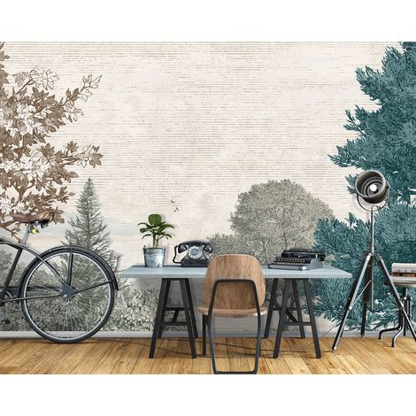 Papier peint panoramique forêt et arbres effet béton vintage pour salon et chambre 254x184 cm (1/5)