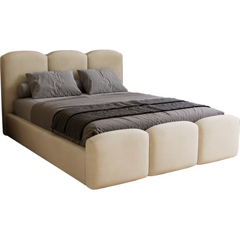 Lit double 140x200 Capri avec rangement - lit coffre, sommier - velours Beige (Magic Velvet 2201)