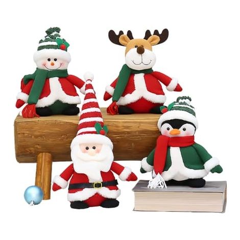 Ensemble de 4 peluches de Noël pour enfants (Père Noël, bonhomme de neige, pingouin et élan) - Décorations pour la maison et le bureau (1/5)