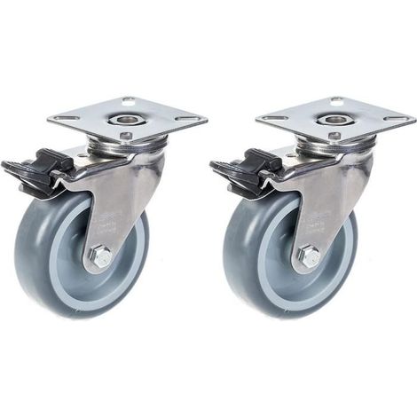 'Roulette - EC2888 - 75mm - Stainless steel - Set of 2 with brake'