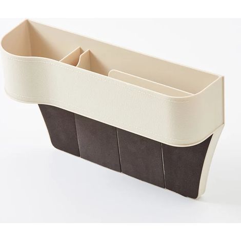 (Beige, côté gauche) 1 paire de boîtes de rangement pour siège auto, compartiments pour portefeuille et téléphone, avec fente pour compartiments. (1/5)
