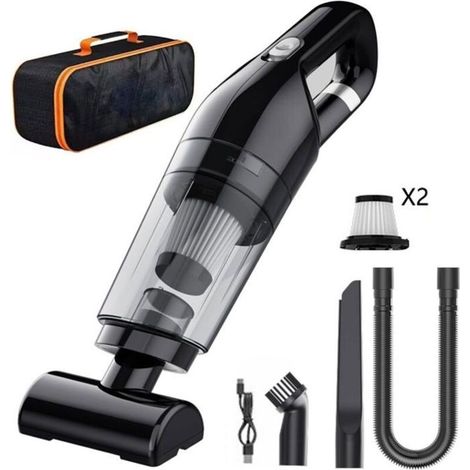 Aspirateur à Main, Aspirateur de Voiture sans Fil, Accessoires Divers, Sac de Stockage,100W Portable，1000pa - Noir, deux filtres (1/4)