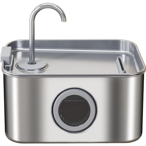 Fontaine à eau pour chat 3,2L en acier inoxydable argent, silencieuse avec filtre FloraGrace (1/5)