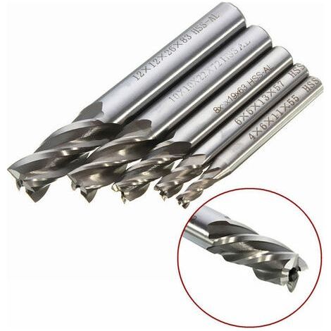 5 pcs 4/6/8/10/12 mm 4 Flte tige droite End Mill Cutter en acier rapide HSS Forets 1000 pcs (1/5)