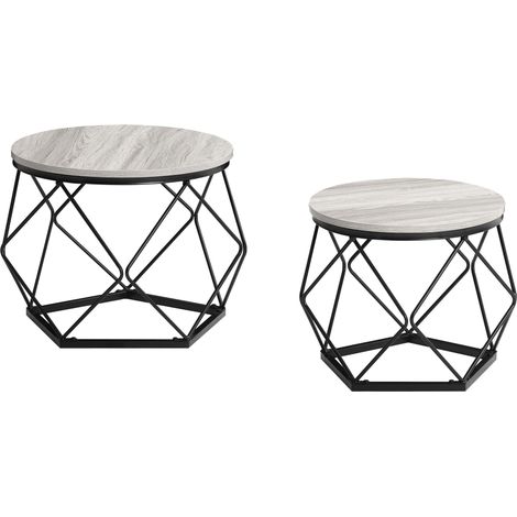 Brooklyn Round Geometric Shaped Nest of Tables Set of 2 MDF Wood Coffee Side End Table, Grey
