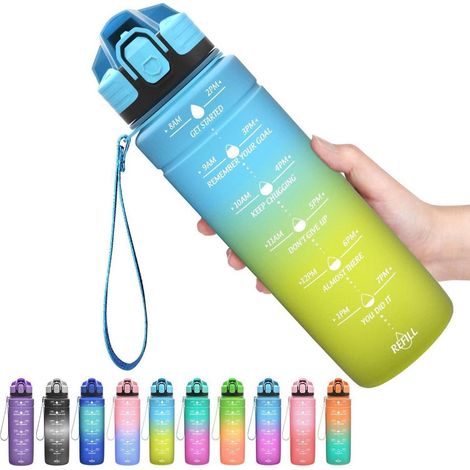 Trinkflasche Kinder Auslaufsicher BPAfrei Tritan 1l 1000 ml Blau-gelb (1/5)