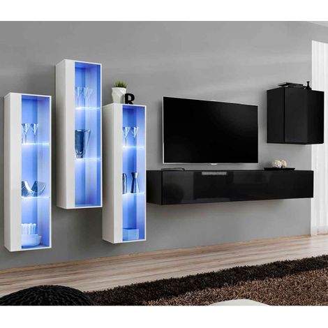 Meuble TV Mural Design "Switch XIII" 330cm Noir & Blanc (1/4)