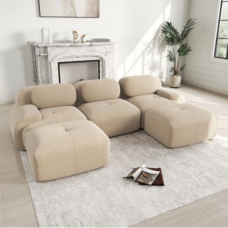 Sofá modular en U 298 x 178 x 70 cm de pana, sin montaje, beige HAVRYA (1/5)