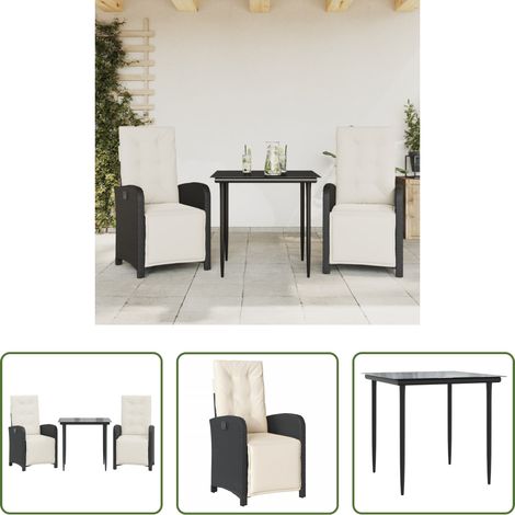 vidaXL Bistro-Set -  3-tlg. Bistro-Set mit Kissen Schwarz Poly Rattan (1/5)