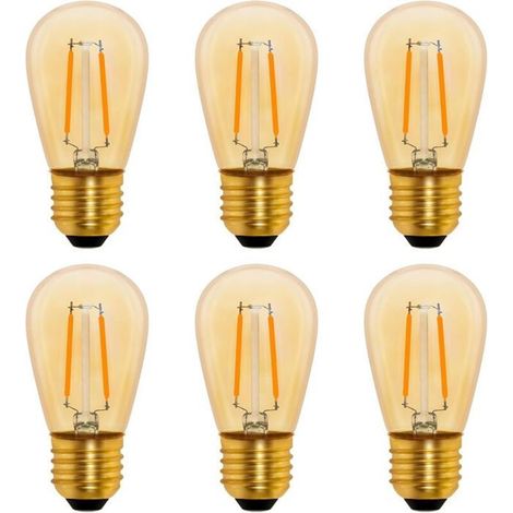 Vintage E27 LED-Filamentlampe, 1 W, bernsteinfarben, entspricht einer 10-W-Glühbirne, nicht dimmbar, warmweiß (2200 K), 6er-Packung (1/4)