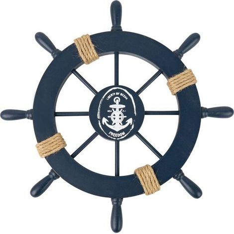 Timone di barca in legno, 28 cm, ornamento in stile nave - per camera da letto, soggiorno, bagno, sala da pranzo, decorazione bar - Blu scuro (1/4)