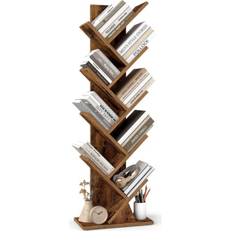 Bibliothèque Arbre, Bibliothèque Moderne sur Pied, pour Chambre, Salon, Bureau, 20 x 38 x 115,2 cm, Marron Rustique LBC609KD01 (1/5)