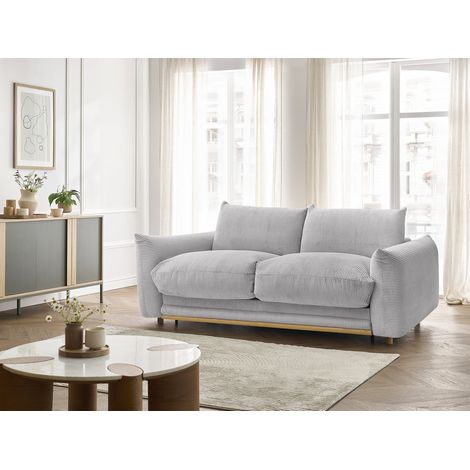 BOBOCHIC - Canapé droit convertible 3 places ERNEST tissu velours côtelé  140x190 Gris clair (1/5)