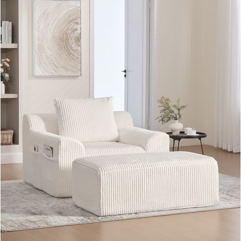 Divano 147x110x67 cm Velluto Beige - Poltrona con Poggiapiedi e Tasche (1/5)