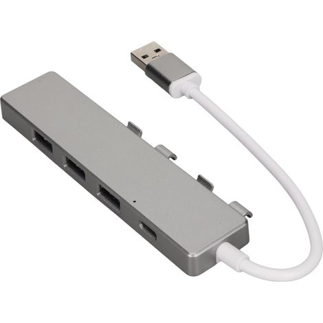 Hub USB haute vitesse : 1 port USB 3.0, 3 ports USB 2.0, 1 port d'alimentation USB-C. Adaptateur multiport USB 3.0 gris. (1/5)
