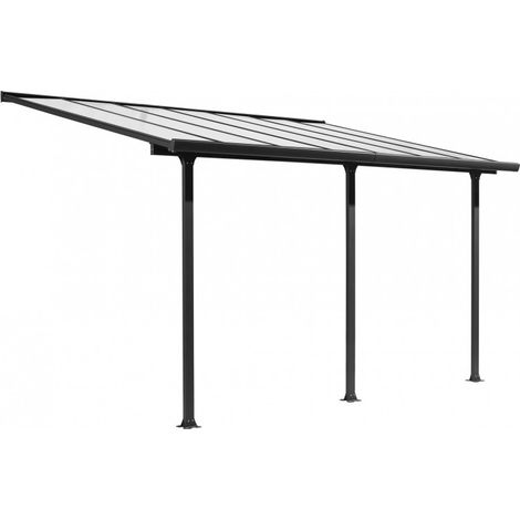 Marquesina de aluminio adosada con toldo 418x307 cm – Pérgola con cubierta de policarbonato de 6 mm + lona orientable color crudo – TT3042AL+RT Foresta (1/5)
