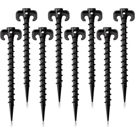 8 robuste schwarze Kunststoff-Heringe für Zelte und Sand 19 cm lange spiralförmige Schraubanker geeignet für Markisen aufblasbare Artikel Camping (1/5)