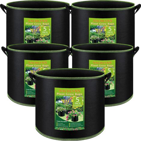 Lot de 5 sacs de culture de 10 gallons avec poignées - Pots en tissu non tissé épais avec aération robuste - Pour plantes ou fruits et fleurs (1/5)