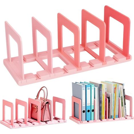 Porte Revue Bureau Réglable, Porte Revue à 4 Compartiments, Trieur de Fichiers de Bureau Polyvalente en Plastique Rose, Organisateur de Bureaus pour Organiser Livres, Magazines (1/5)