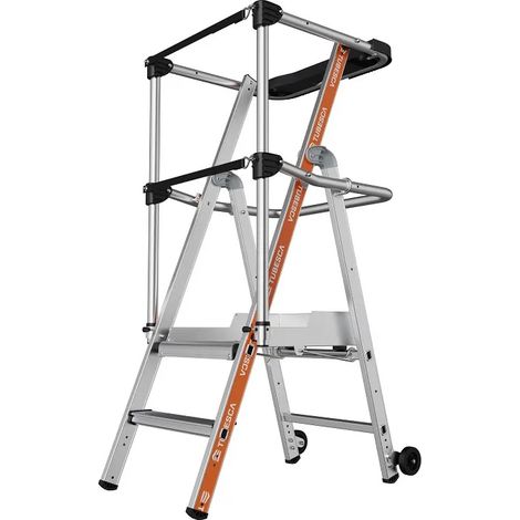 Tubesca Comabi – Escabeau plateforme 2 marches aluminium H2.48m – Stabilisateurs réglables – Tablette porte-outils 25kg – Pour travaux en hauteur (1/7)