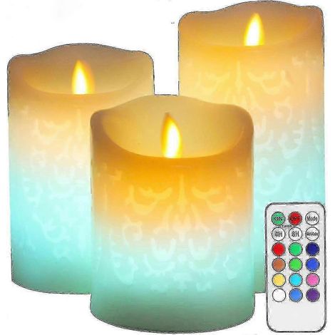 Bougie LED à changement de couleur avec motifs sculptés - Bougies sans flamme en cire véritable avec mèche mobile et minuterie à distance (1/5)