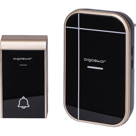 CAMPANELLO SENZA FILI WIRELESS DIGITALE IP44 PORTE CASA UFFICIO AIGOSTAR NERO/ORO